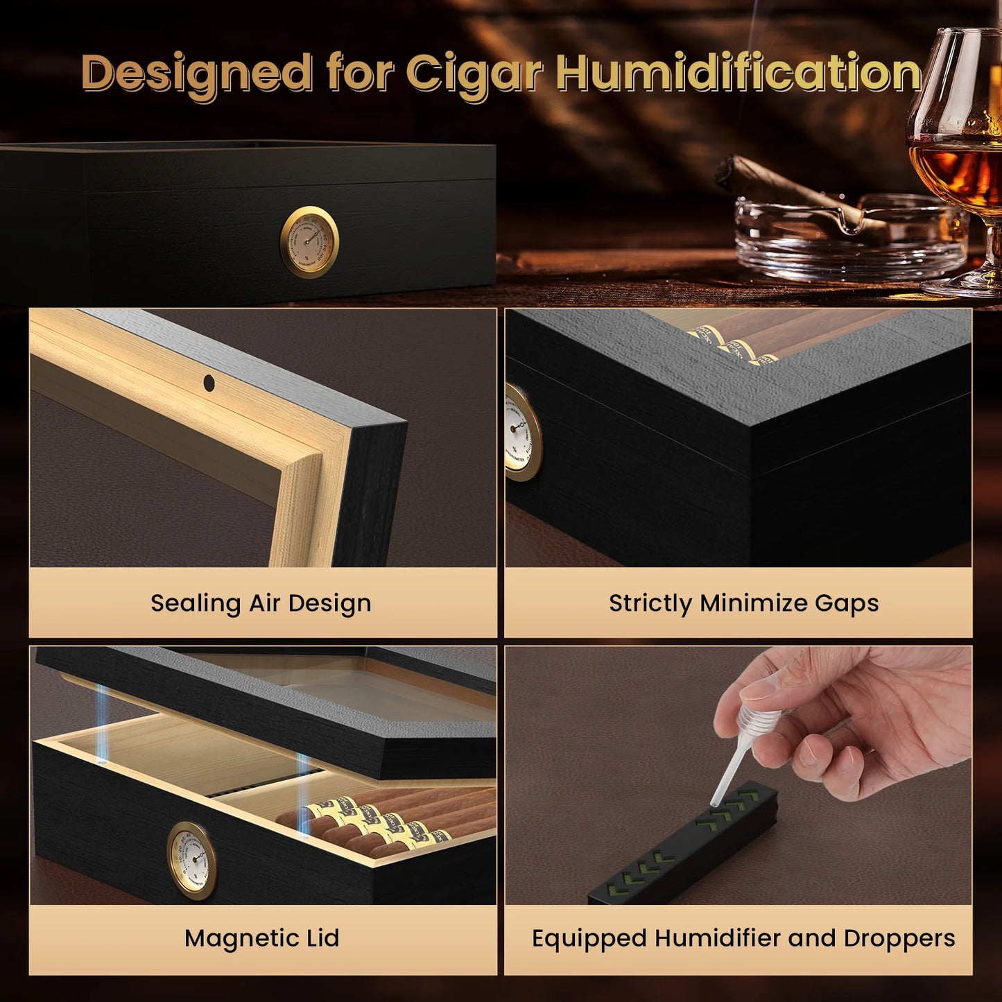 Handmade Wooden Cigar Humidor Desk 20 30 Cigars Glass Top