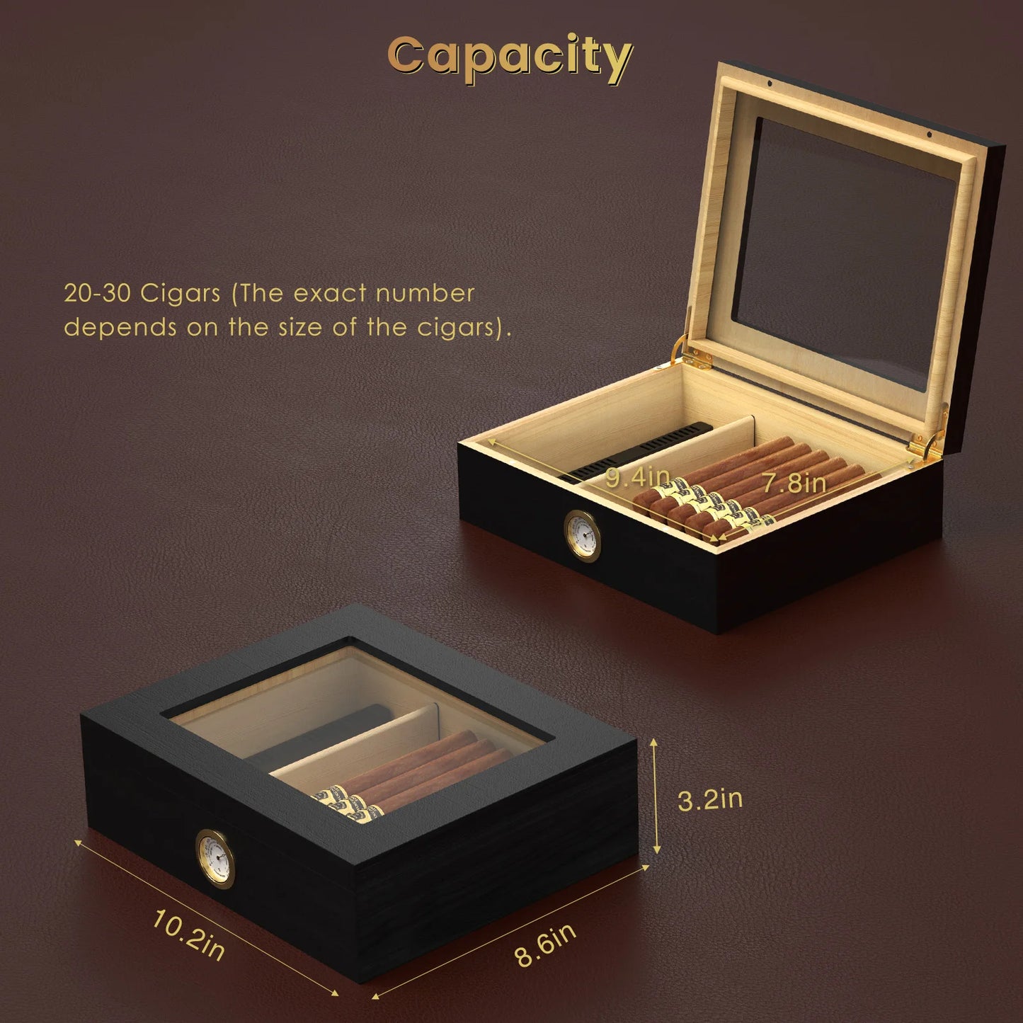 Handmade Wooden Cigar Humidor Desk 20 30 Cigars Glass Top