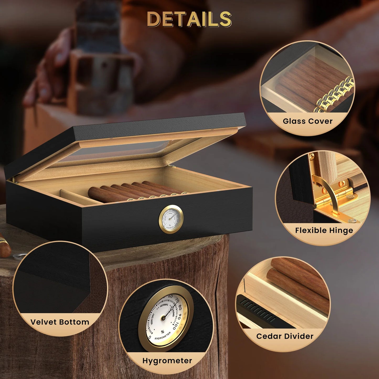Handmade Wooden Cigar Humidor Desk 20 30 Cigars Glass Top