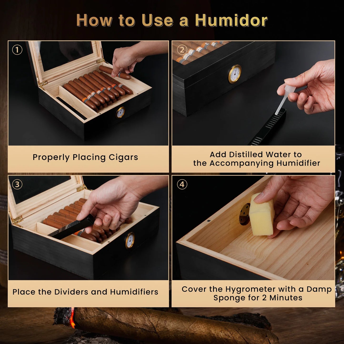 Handmade Wooden Cigar Humidor Desk 20 30 Cigars Glass Top