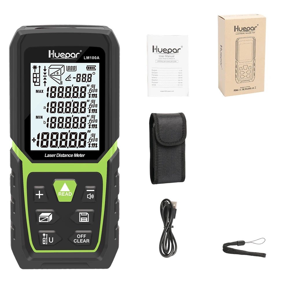 Huepar Laser Rangefinder 330ft Backlit LCD Angle Sensor