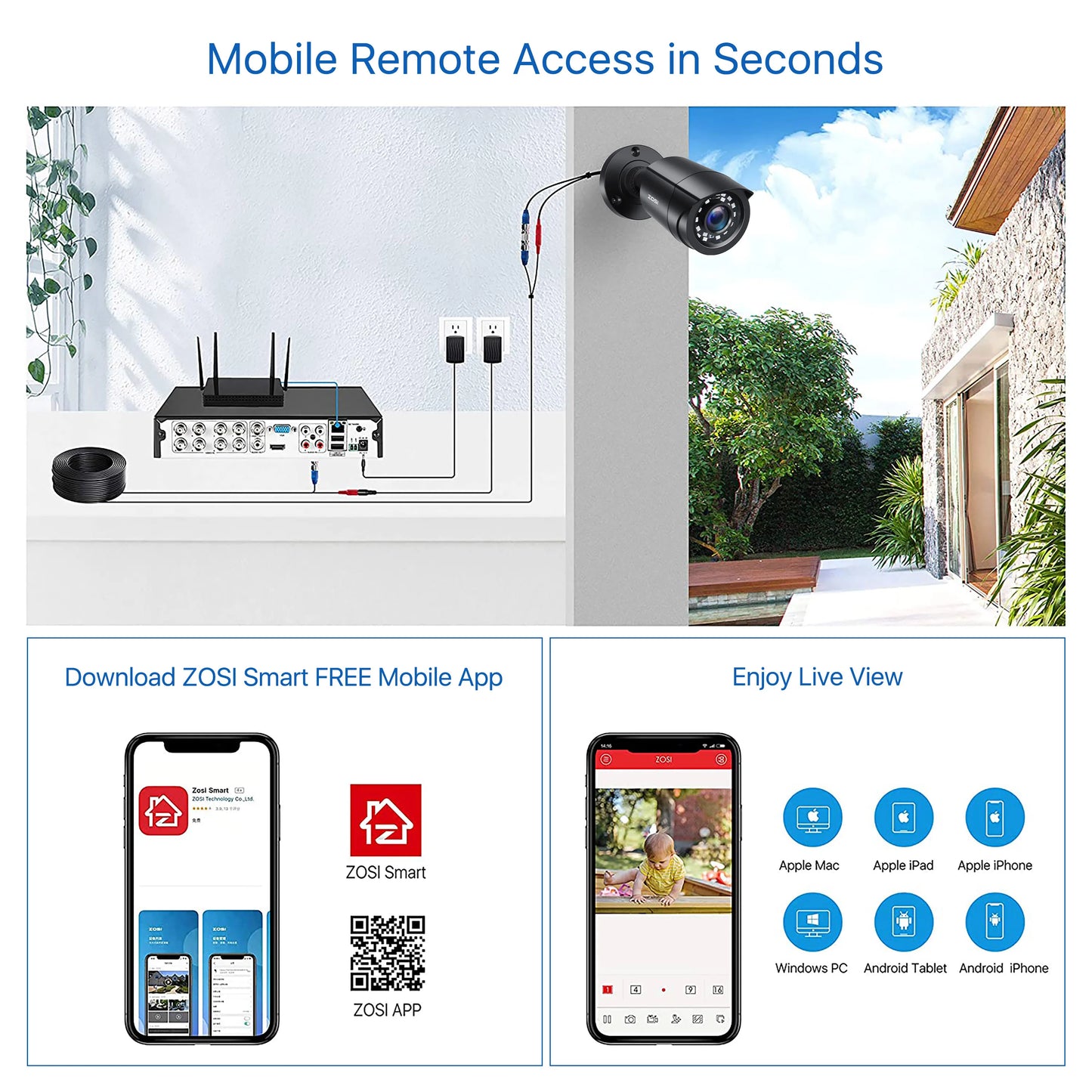 ZOSI 2MP HDTVI Outdoor Surveillance Camera Kit With Night Vision