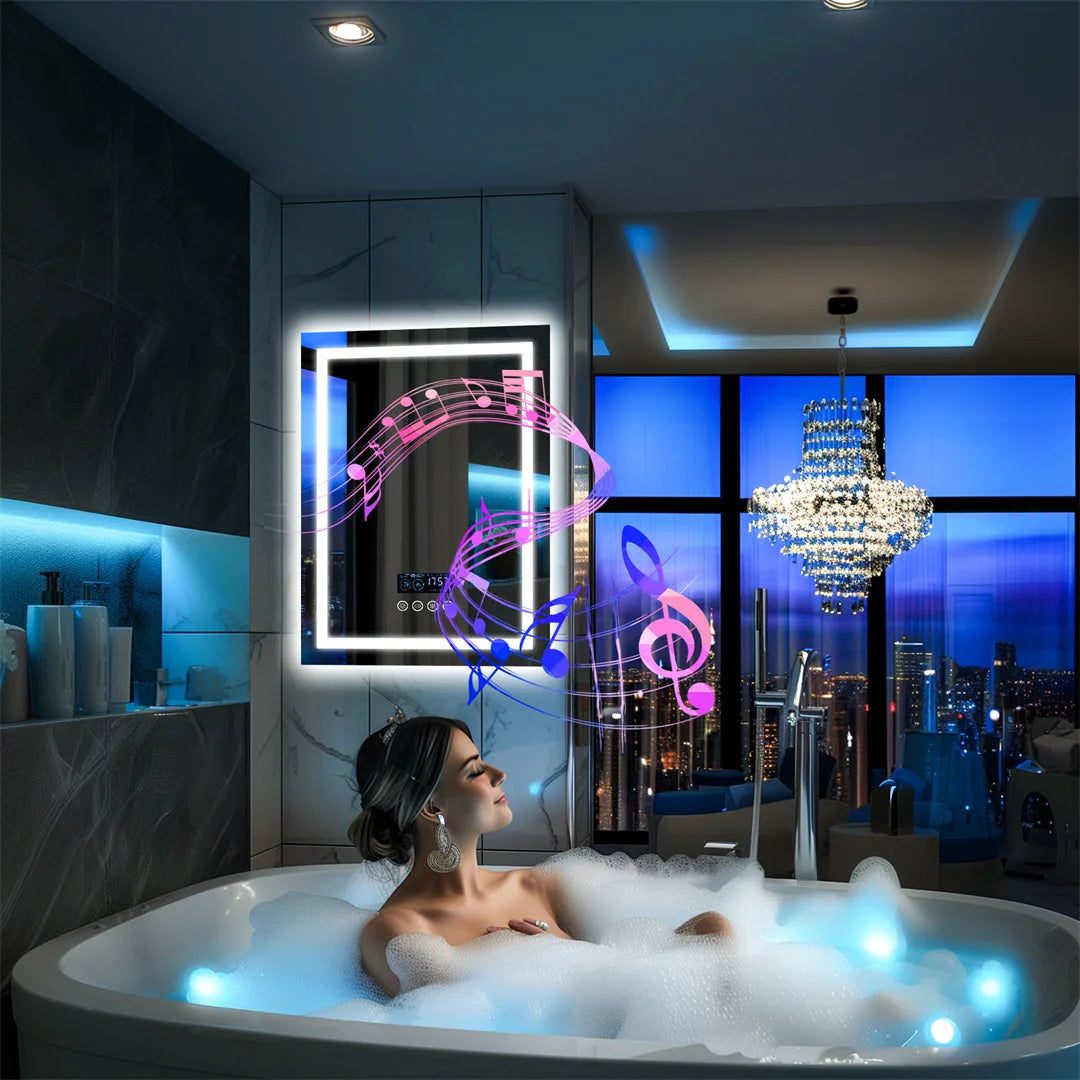 LUVODI Illuminated Bluetooth Bathroom Mirror With Defog And Speaker