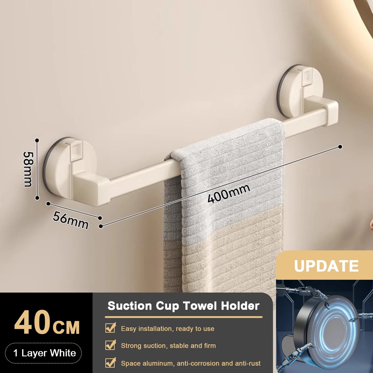 RUITHOE Suction Cup Towel Rack Wall Mount Double Bar