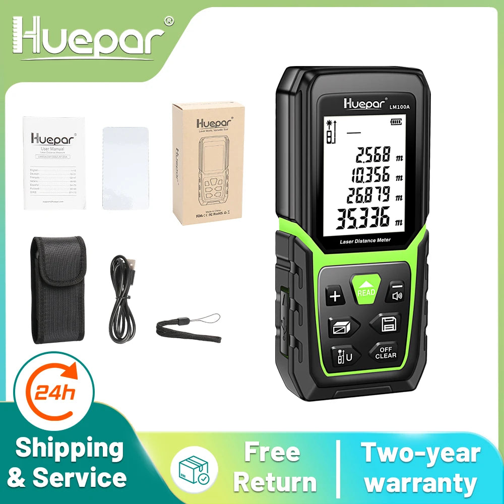 Huepar Laser Rangefinder 330ft Backlit LCD Angle Sensor