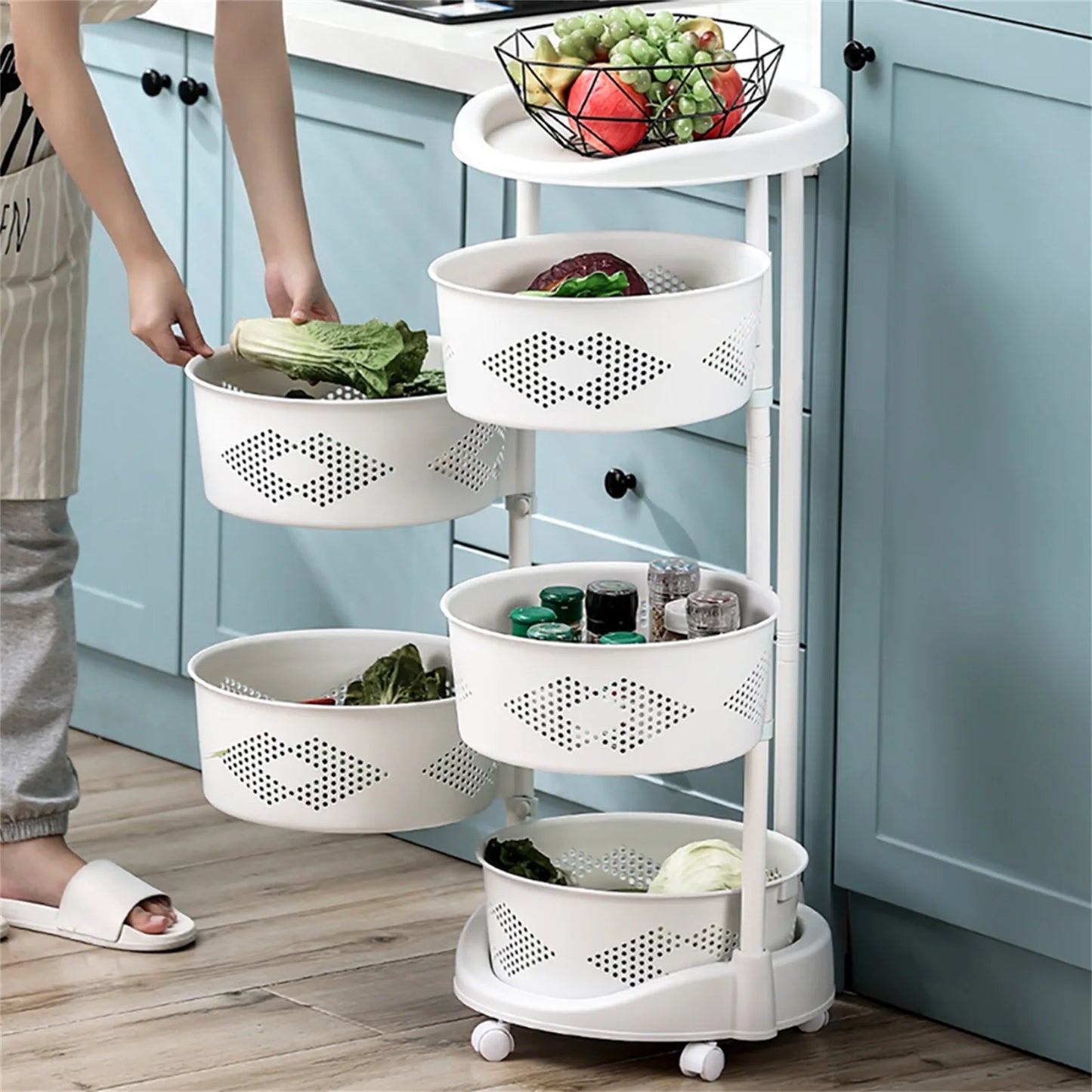 Hign-concerned Rotating 5 Tier Storage Shelf Kitchen Bath