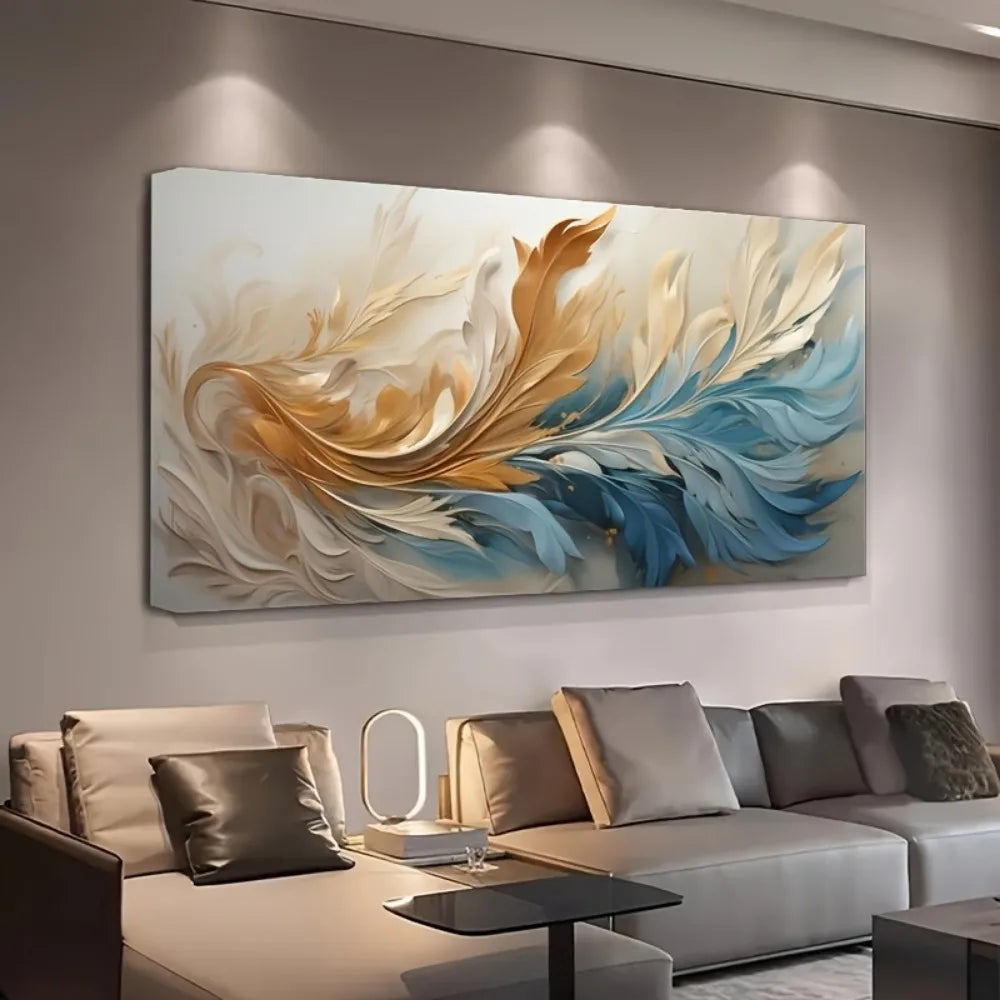 Hign Concerned Gold Feather Abstract Canvas Art Decor