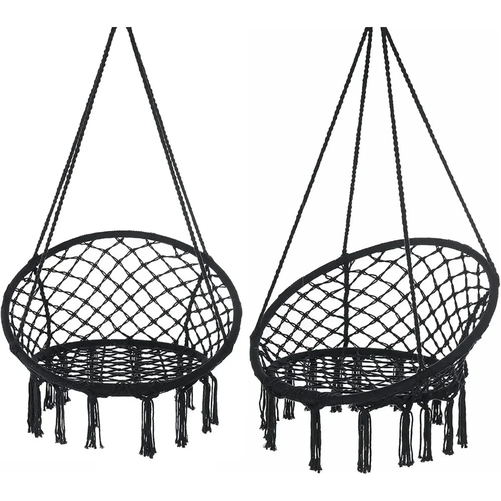 Hammock Chair Macrame Swing Set of Bohemian Style Hammock Swing Chair with Tassels Hanging Swing Chair Handmade Knitted Cotton