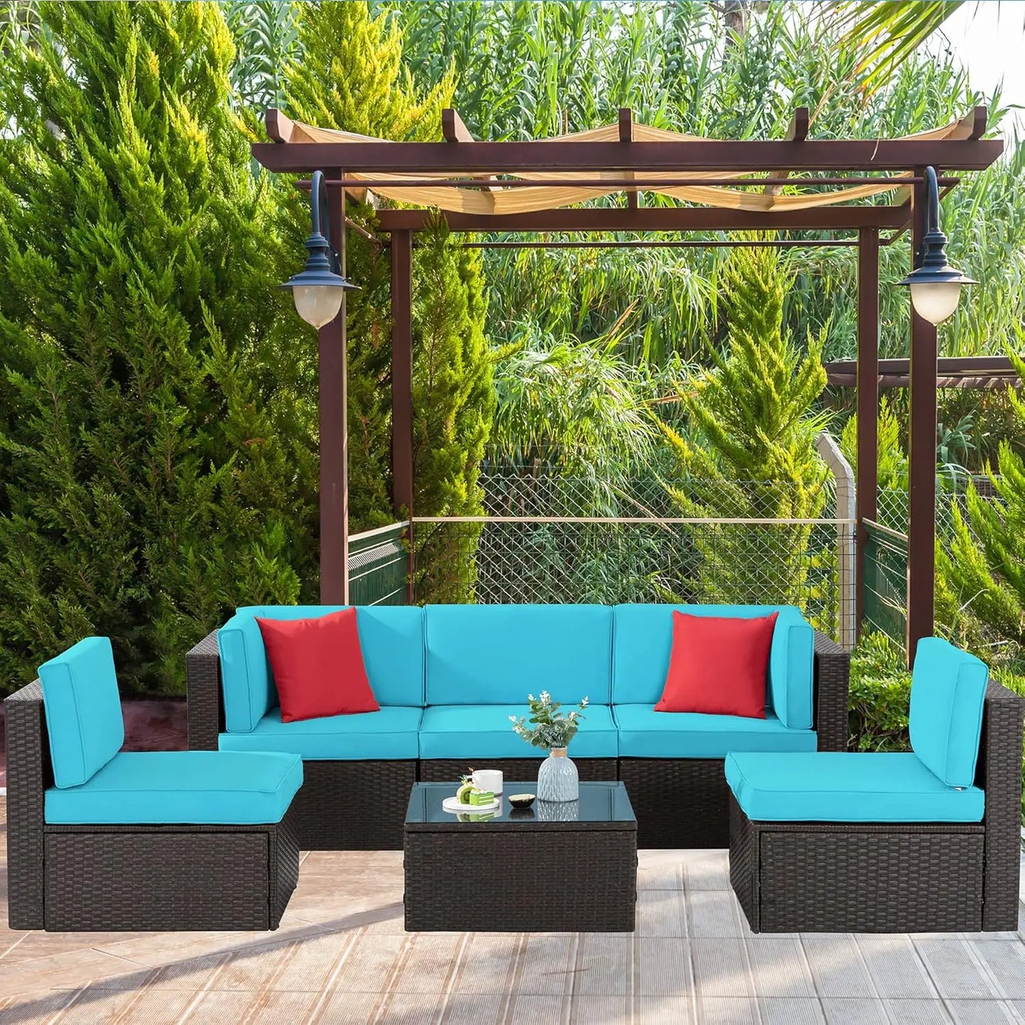 Outdoor Rattan Wicker Patio Furniture Set With Glass Table