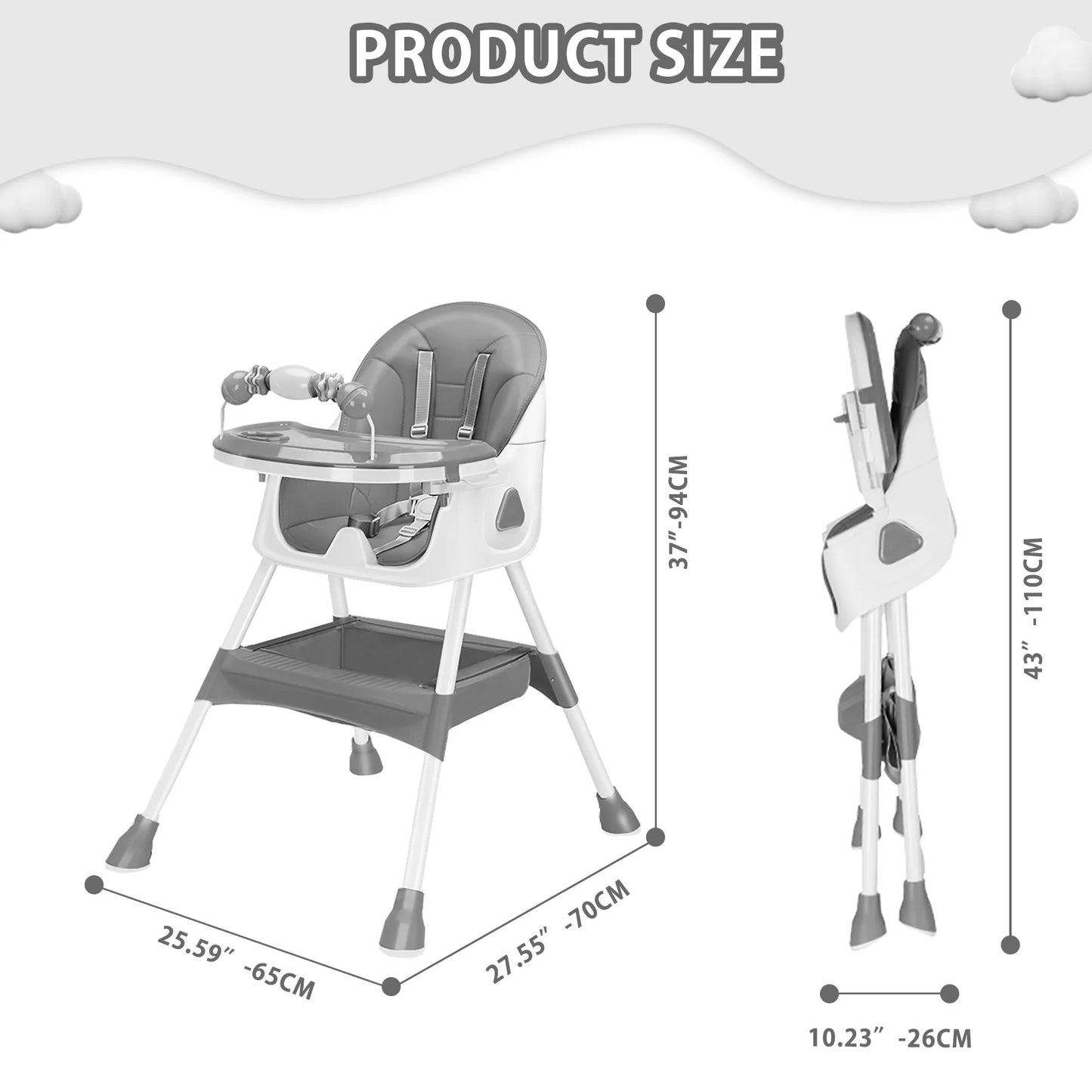 Ubravoo Foldable Baby High Chair With Antislip Pad Toy Rack