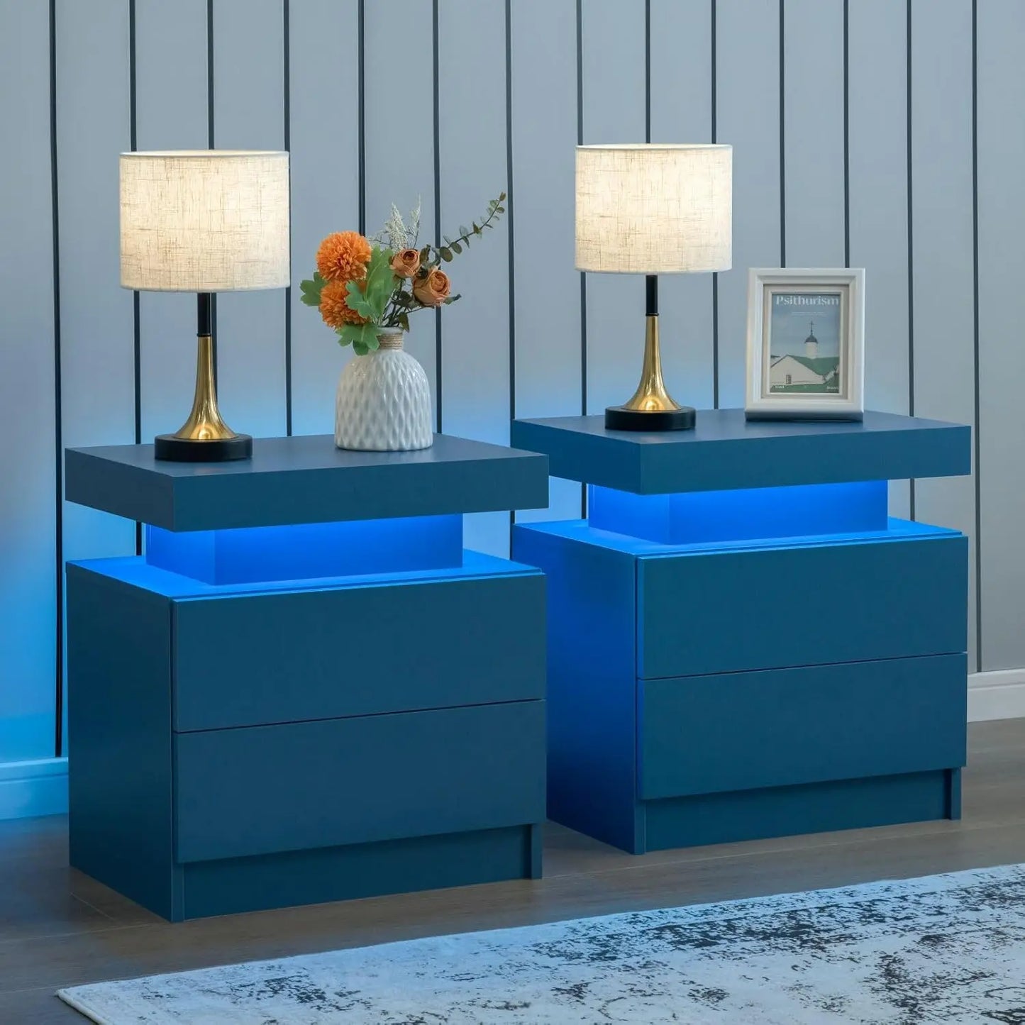 Nightstand Set of 2 LED Nightstand with 2 Drawers,Night Stand Set 2 with LED Light,Bedside Table with Drawers for Bedroom
