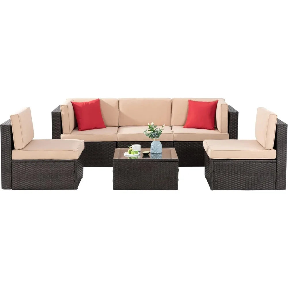 Outdoor Rattan Wicker Patio Furniture Set With Glass Table