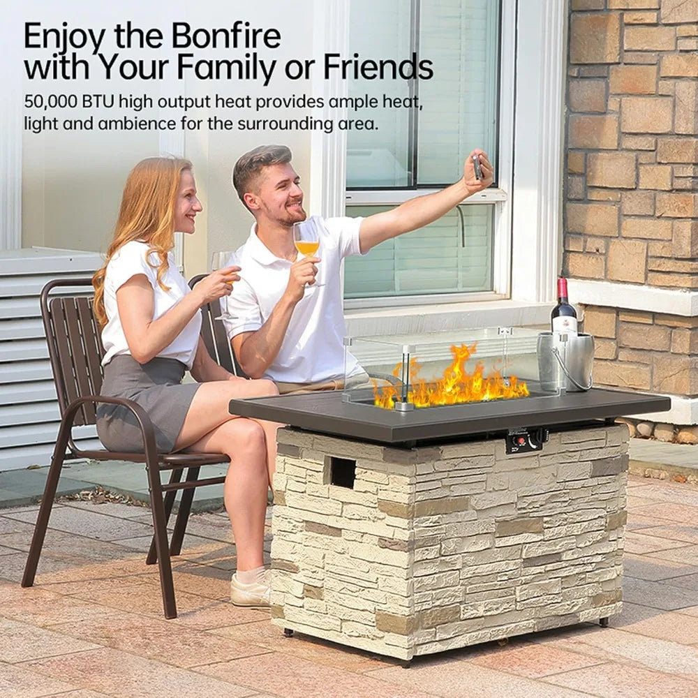 Pizzello Outdoor Propane Fire Pit Table 50000 BTU WindGuard