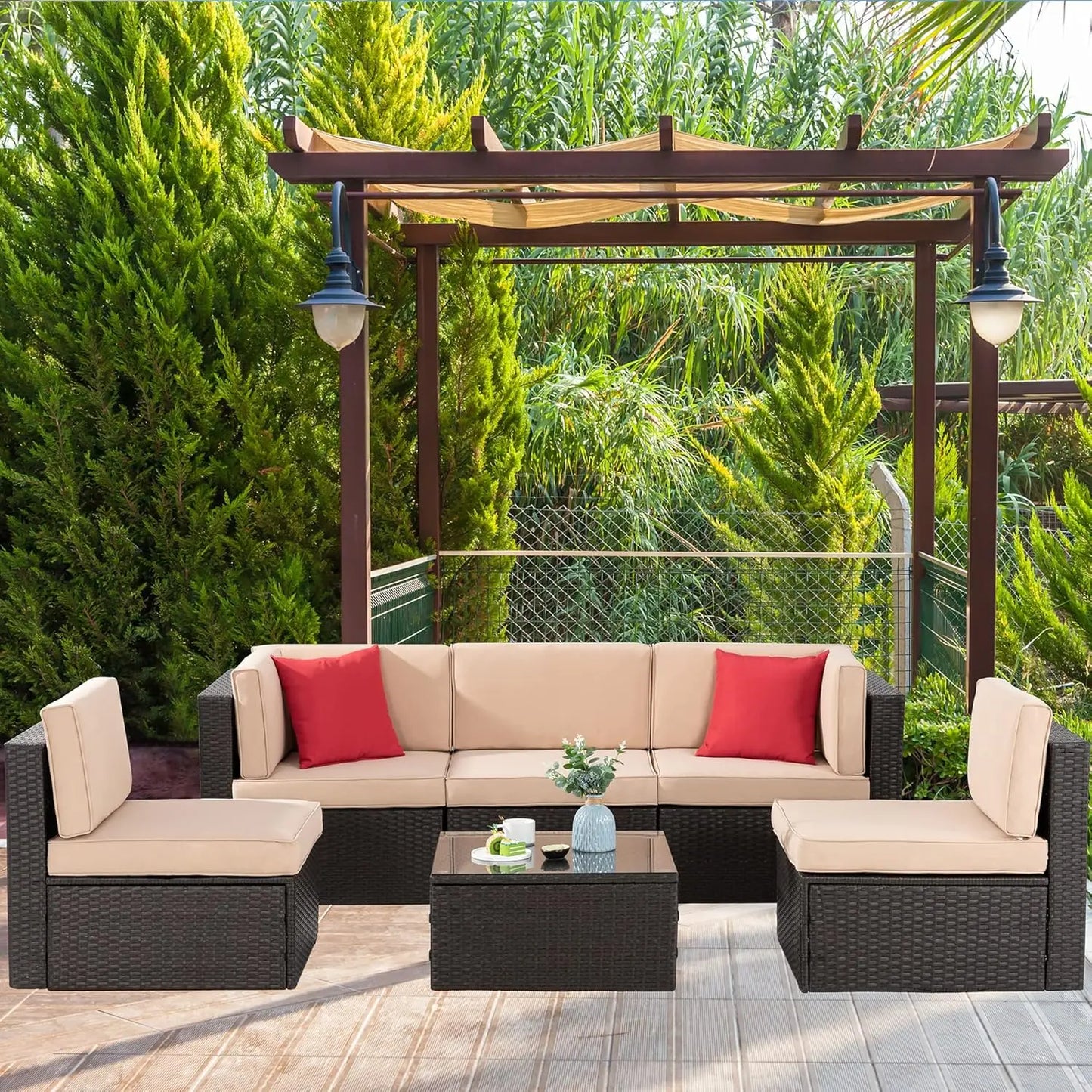 Outdoor Rattan Wicker Patio Furniture Set With Glass Table