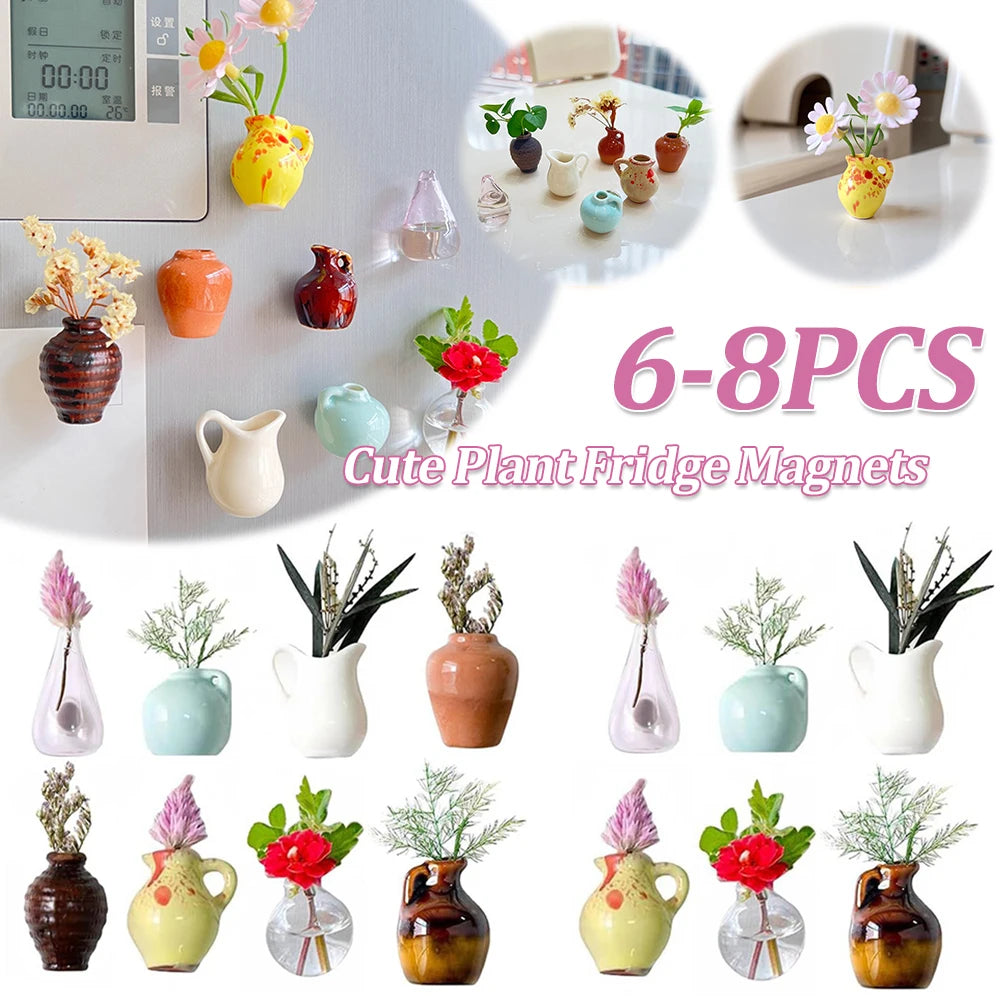 Shunmaii Mini Ceramic Vase Fridge Magnets Plant Decor