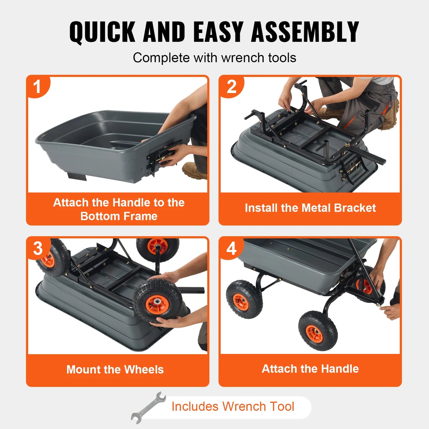 SucceBuy Dump Cart Garden Wagon With Easy Dumping Handle