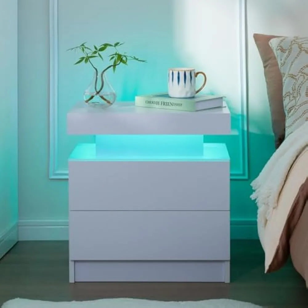 Nightstand Set of 2 LED Nightstand with 2 Drawers,Night Stand Set 2 with LED Light,Bedside Table with Drawers for Bedroom
