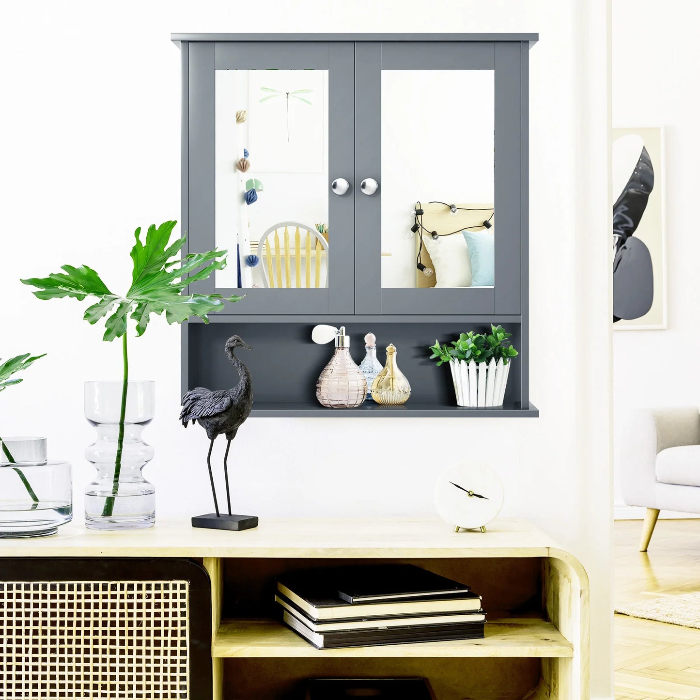 HOMASIS Wall Mount Mirror Cabinet Organizer Bathroom