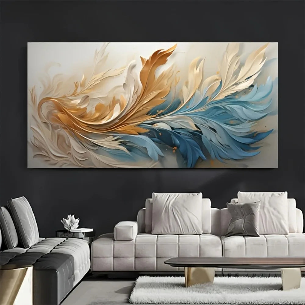 Hign Concerned Gold Feather Abstract Canvas Art Decor