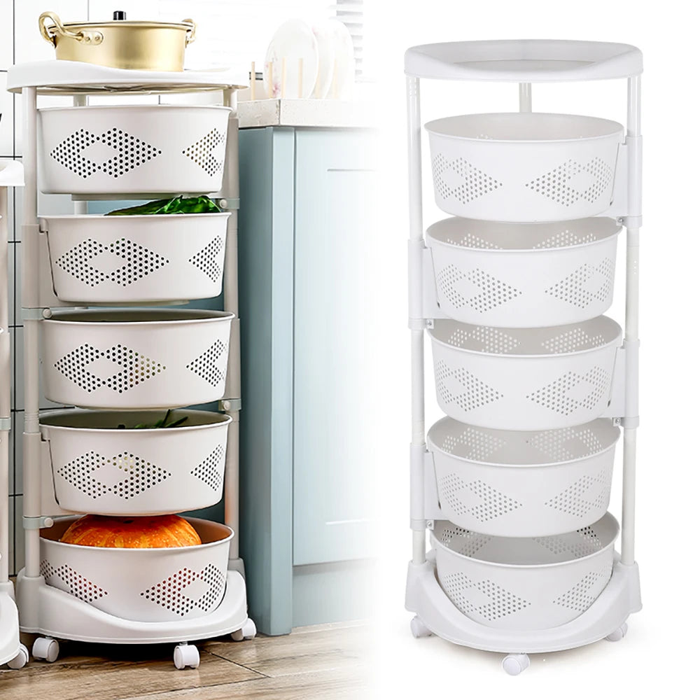 Hign-concerned Rotating 5 Tier Storage Shelf Kitchen Bath