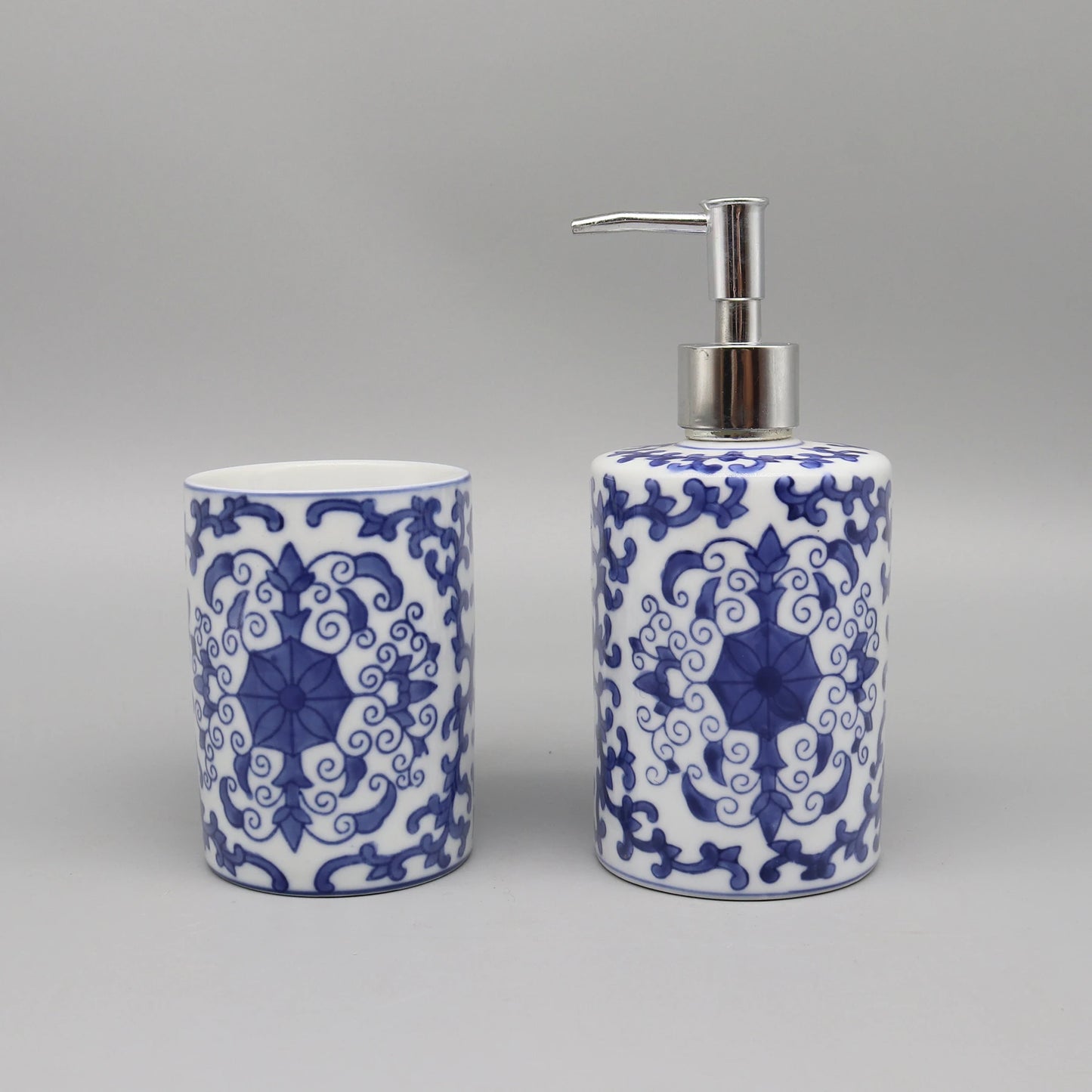 Liquid Soap Dispenser, Blue & White Ceramic, Bathroom Accessory