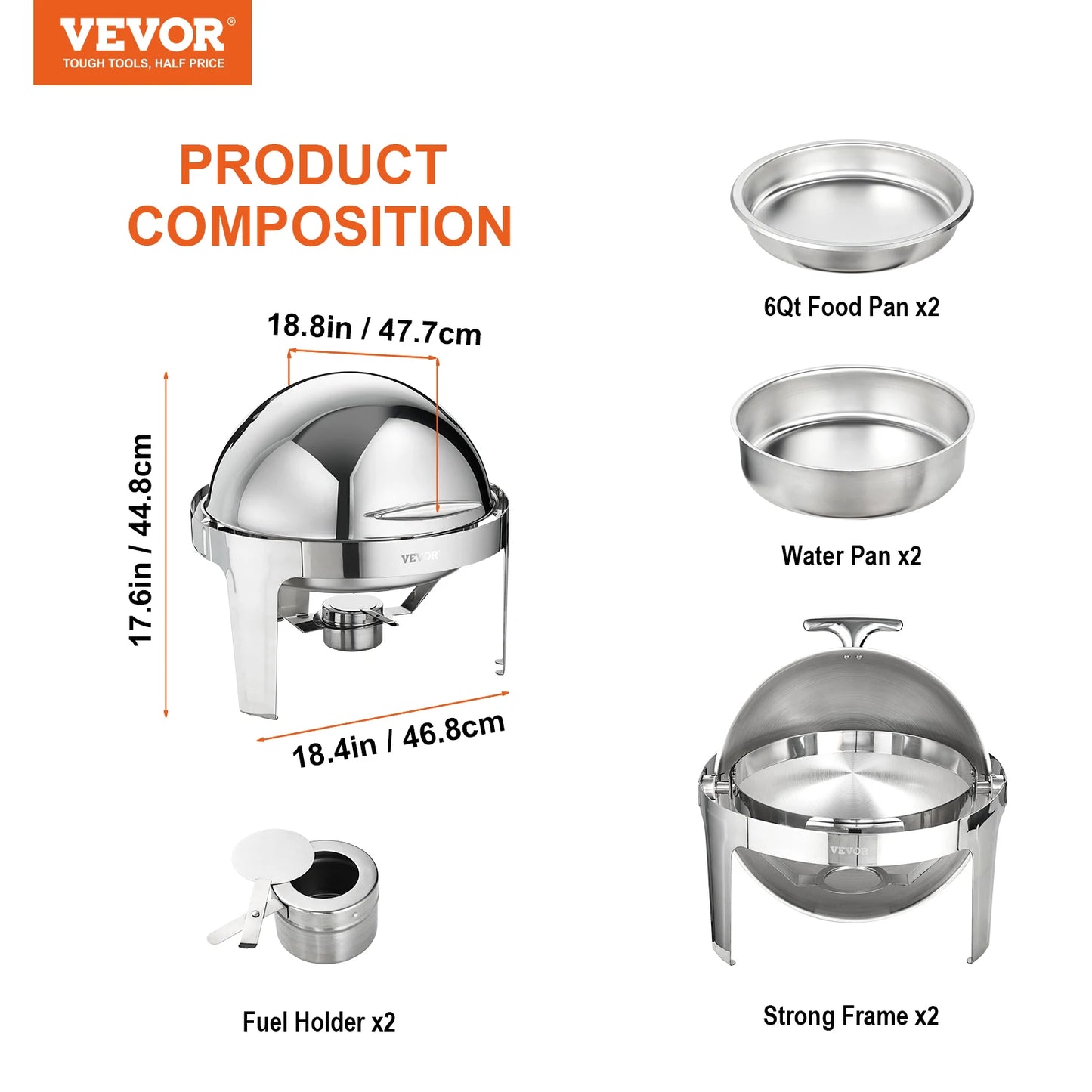 SucceBuy Roll Top Chafing Dish Buffet Set Stainless Chafer