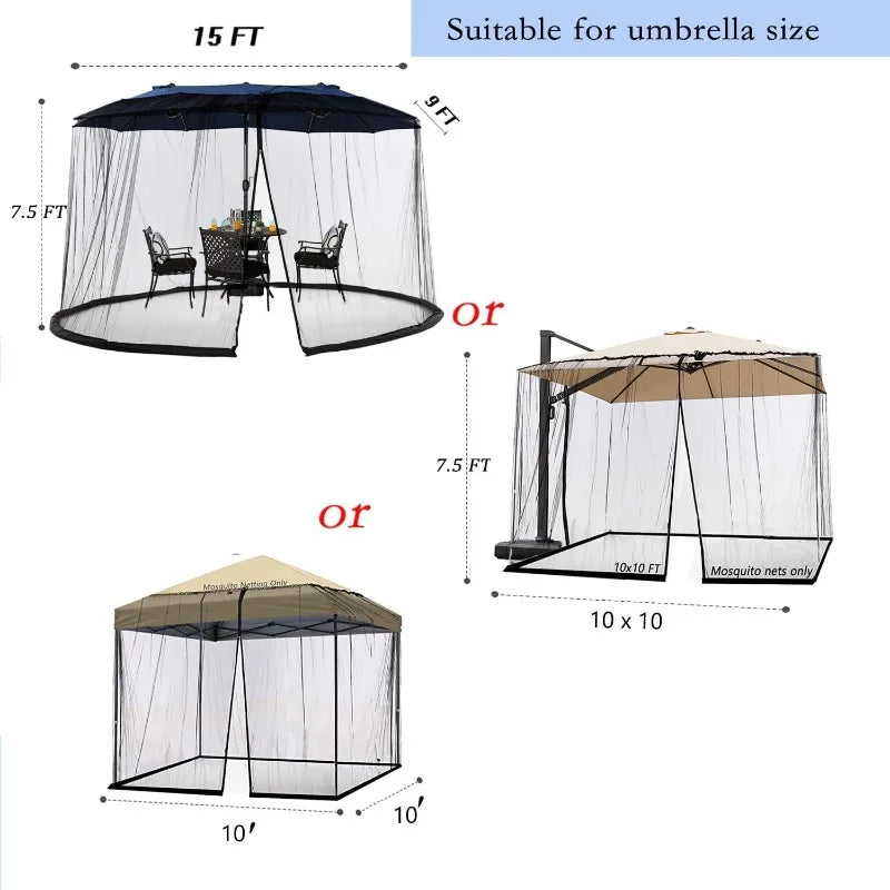 15Ft Mosquito Netting for Patio 15ft Double-Sided Umbrella Large Outdoor, Patio Screen Mesh with Double Zipper