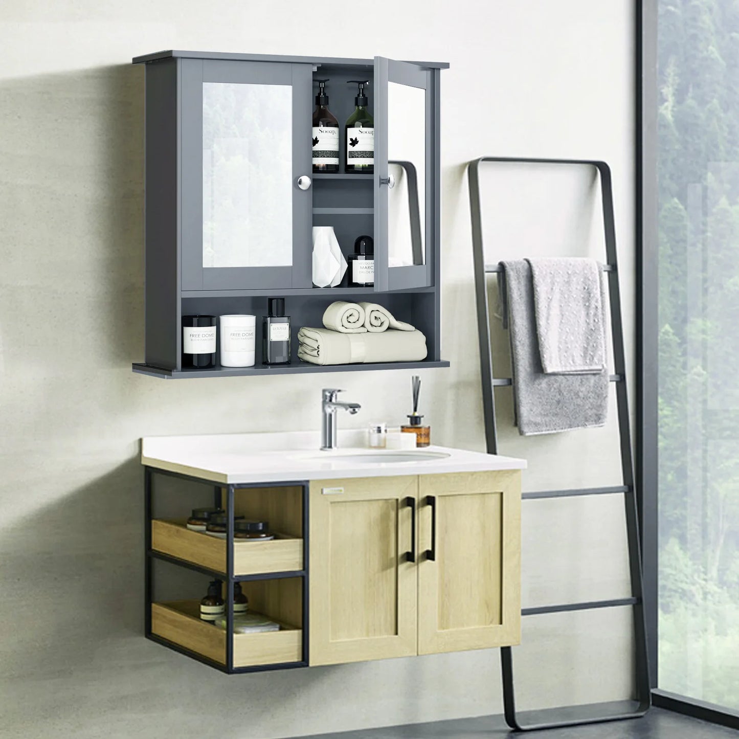HOMASIS Wall Mount Mirror Cabinet Organizer Bathroom