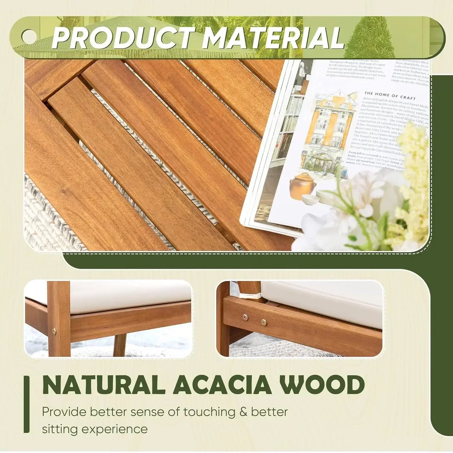 XMSJH Outdoor Acacia Wood Patio Conversation Set For Deck