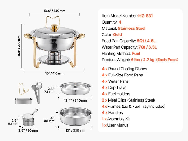 VEVOR Chafing Dish Buffet Set Stainless Steel Warmer