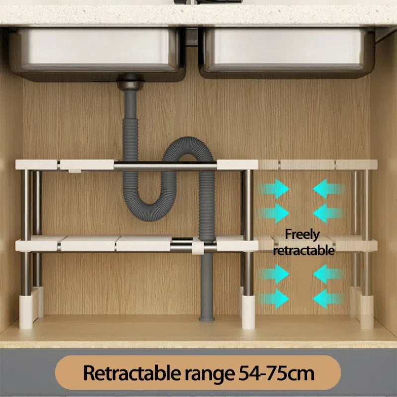 Orio Retractable Under Sink Shelf 2 Layer Kitchen Storage