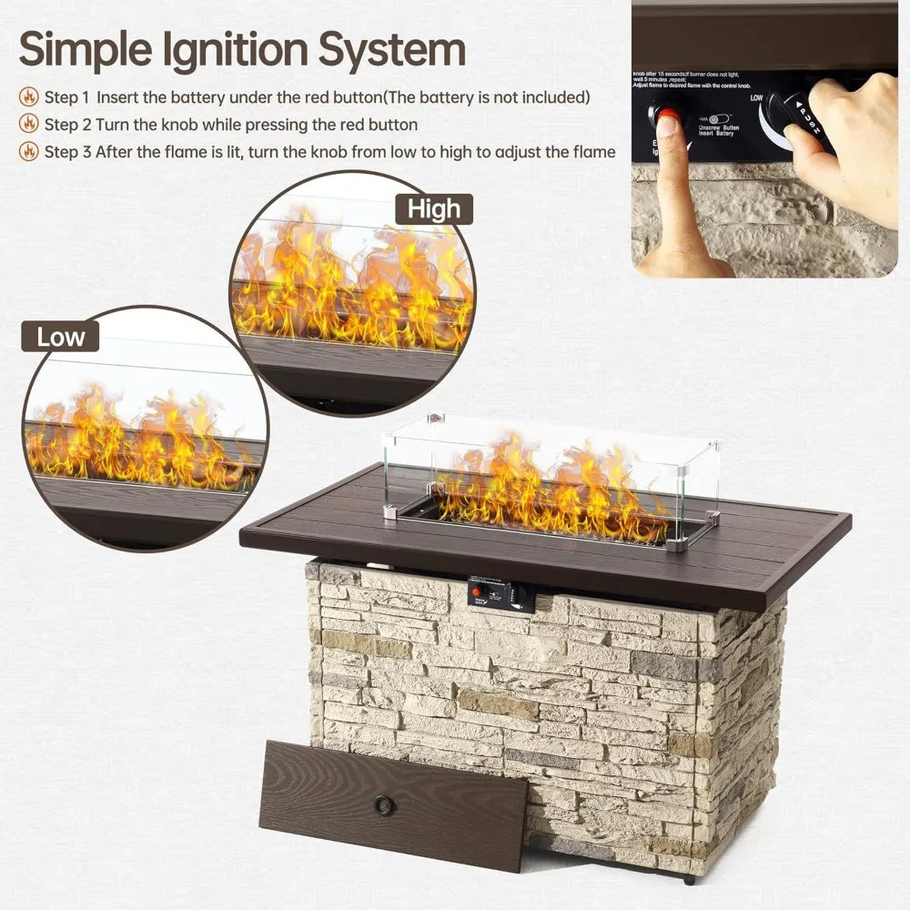 Pizzello Outdoor Propane Fire Pit Table 50000 BTU WindGuard