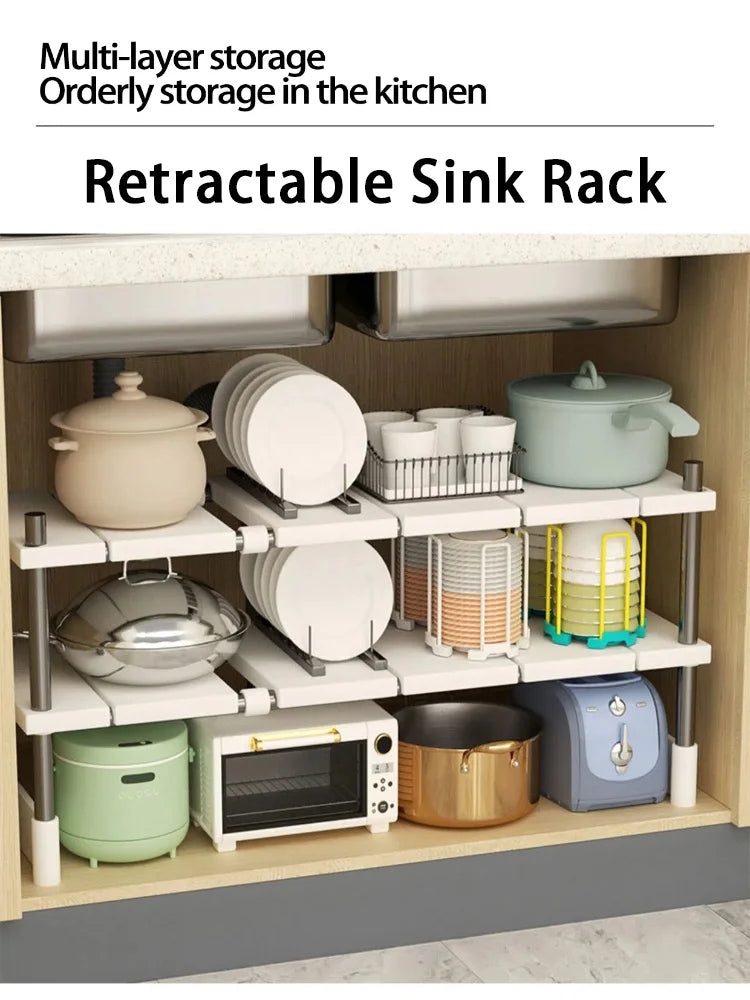 Orio Retractable Under Sink Shelf 2 Layer Kitchen Storage