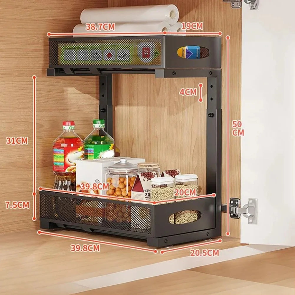 HiMISSH Two Tier Under Sink Organizer With Sliding Drawer