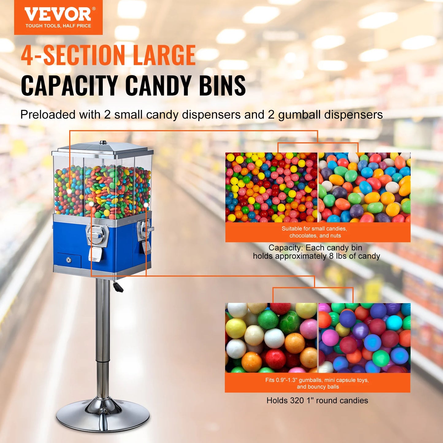 VEVOR Four Compartment Candy Vending With Coin Mechanism