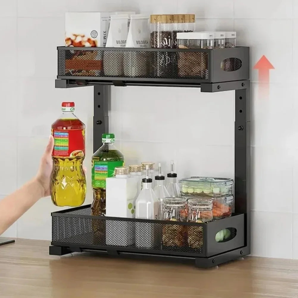 HiMISSH Two Tier Under Sink Organizer With Sliding Drawer
