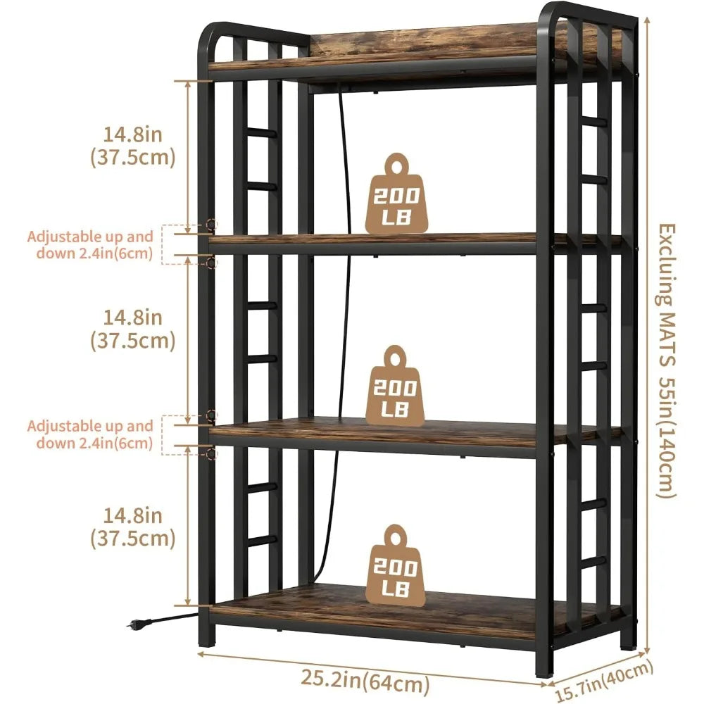 Rustic Brown Bakers Rack With Black Frame And Power Outlet