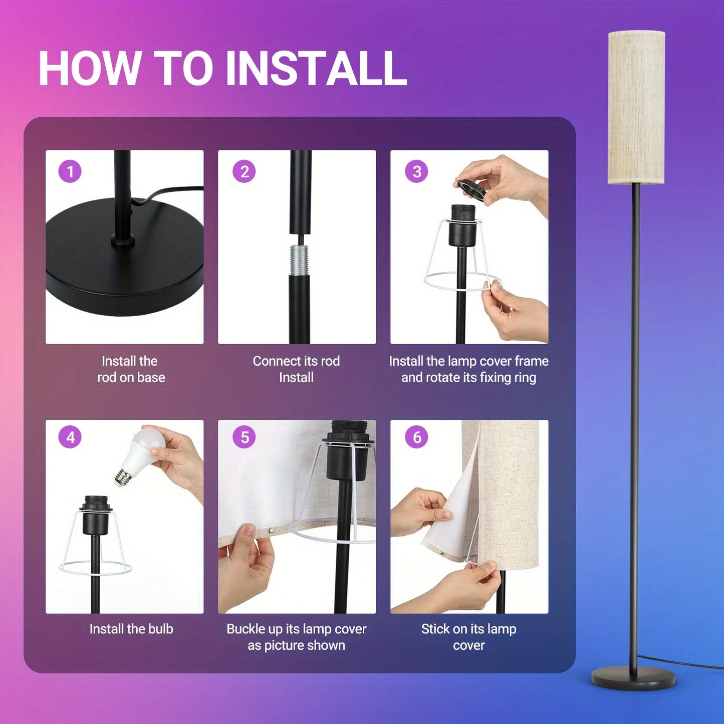 1PC 63 - inch Modern RGB Floor Lamp with Voice Control: Dimmable, Ideal for Bedroom/Party, Adjustable Warm Light