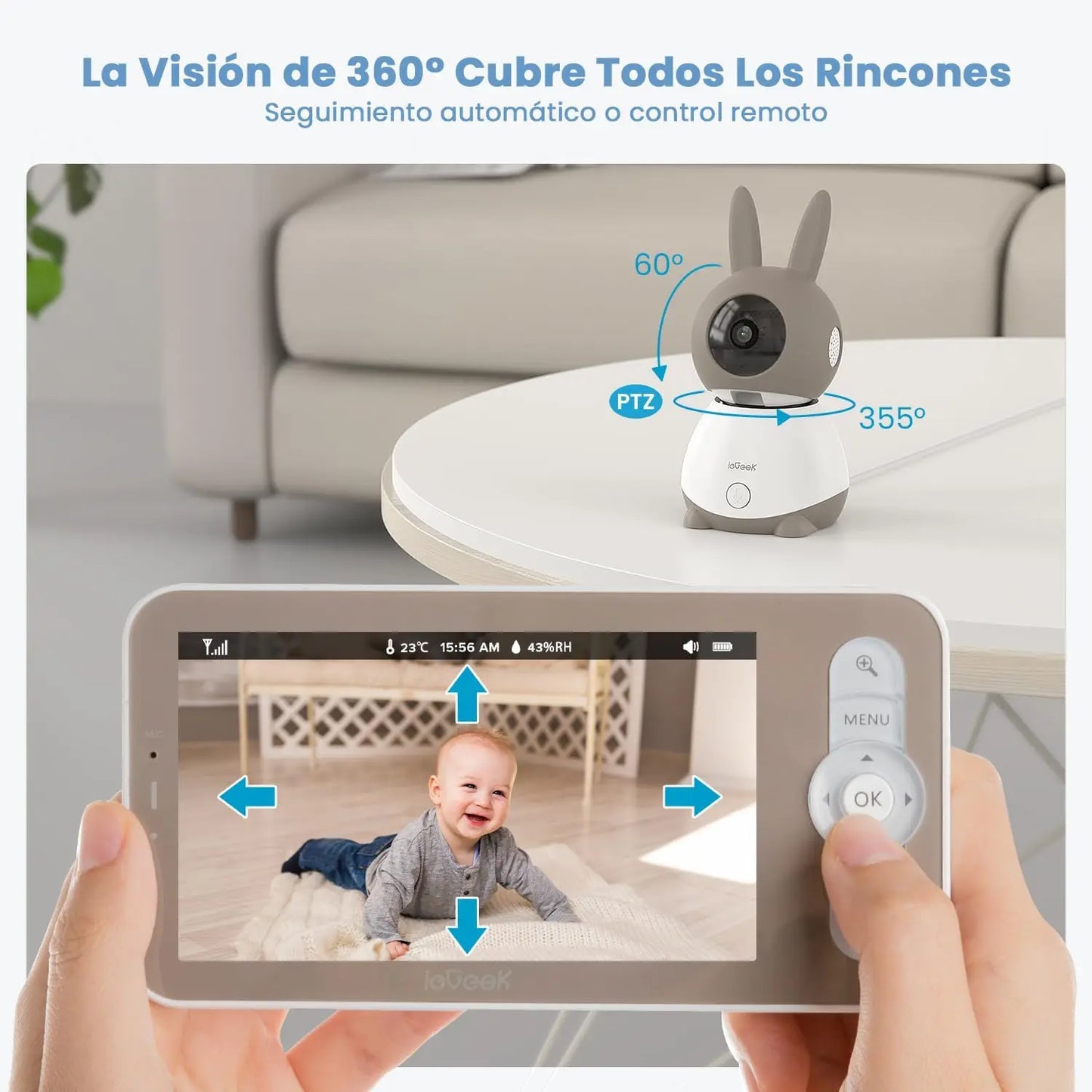IEGEEK 2K Baby Surveillance Camera 360 PTZ Monitor HD