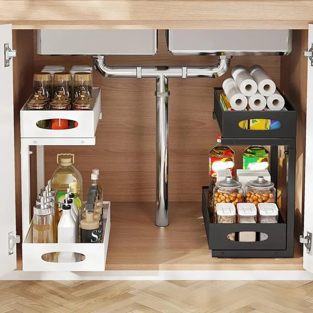 HiMISSH Two Tier Under Sink Organizer With Sliding Drawer
