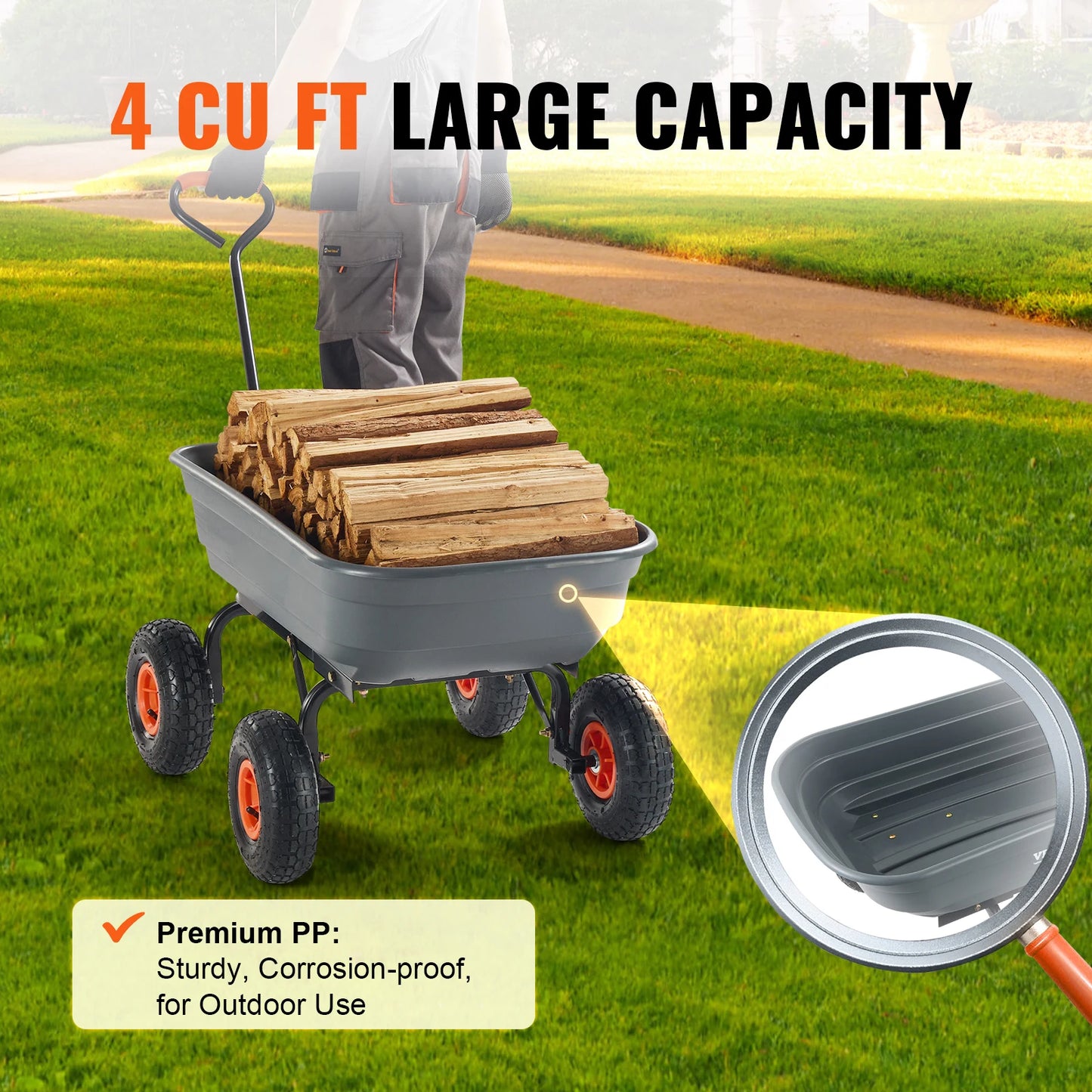 SucceBuy Dump Cart Garden Wagon With Easy Dumping Handle