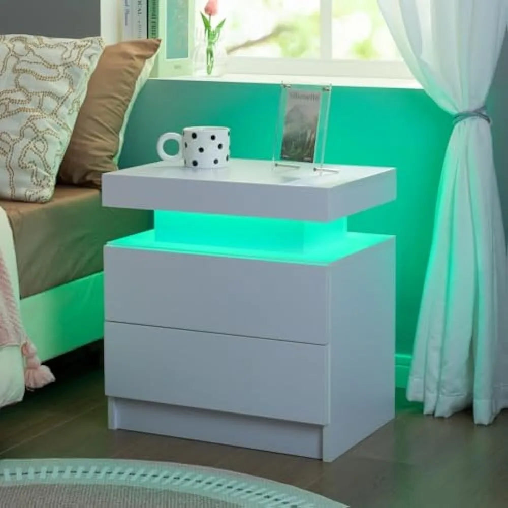 Nightstand Set of 2 LED Nightstand with 2 Drawers,Night Stand Set 2 with LED Light,Bedside Table with Drawers for Bedroom