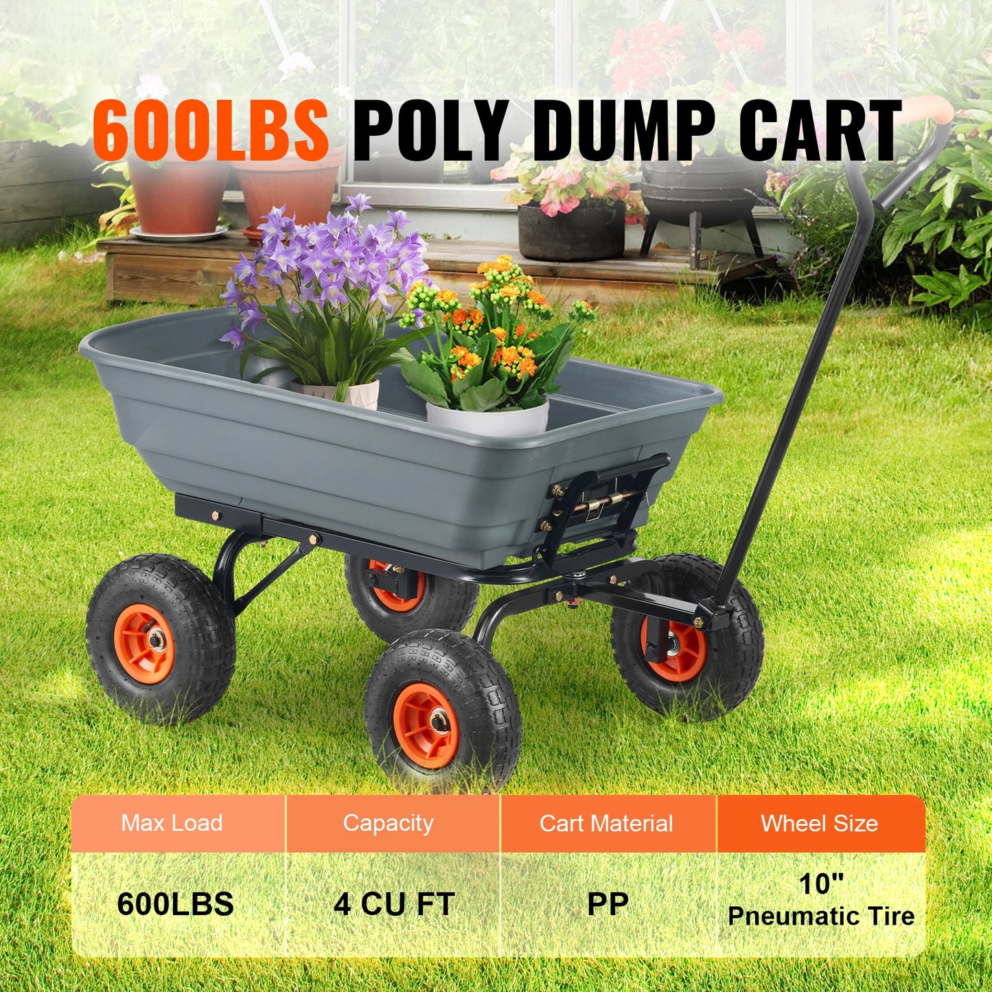 SucceBuy Dump Cart Garden Wagon With Easy Dumping Handle