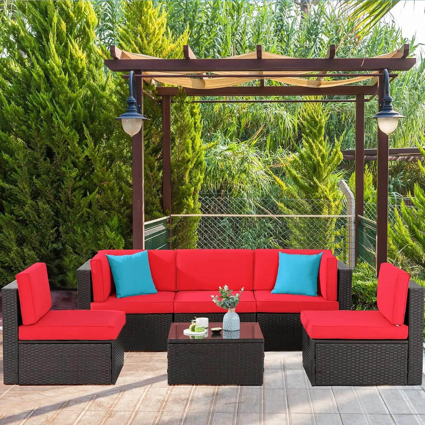 Outdoor Rattan Wicker Patio Furniture Set With Glass Table