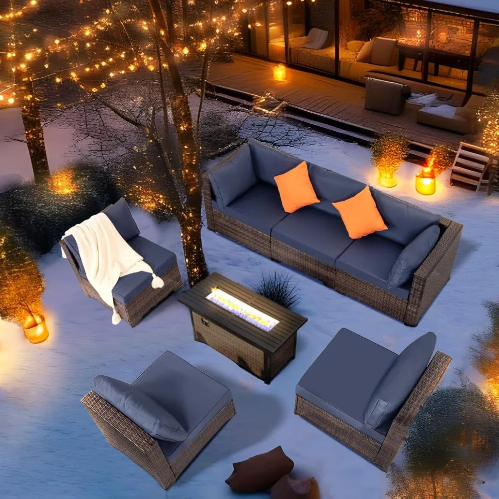"7-Piece Outdoor Patio Furniture Set, Wicker Sectional Sofa with Rattan Modular Design – Comfortable Cushioned Conversation Set