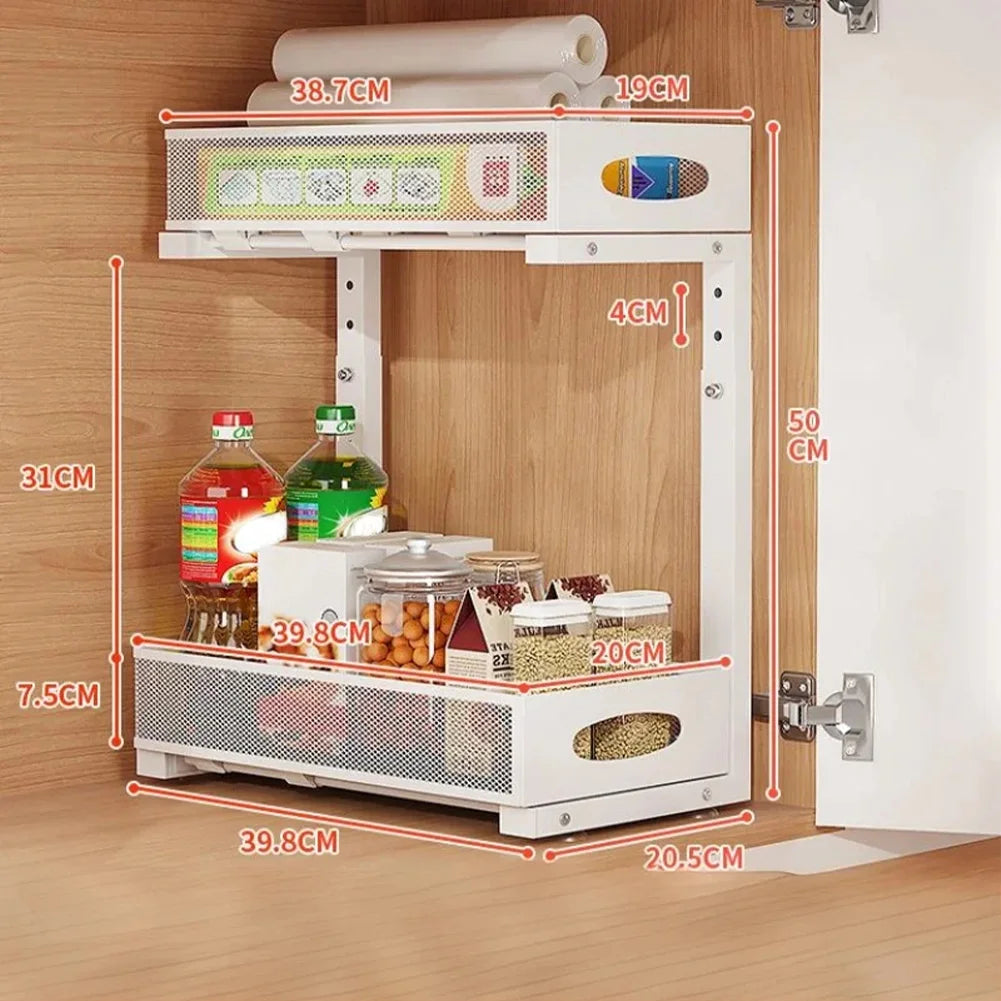 HiMISSH Two Tier Under Sink Organizer With Sliding Drawer