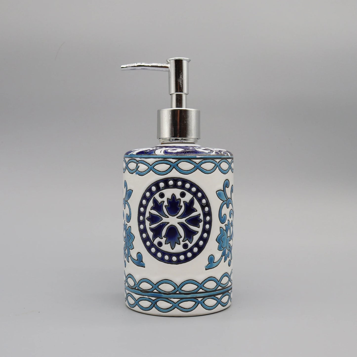 Liquid Soap Dispenser, Blue & White Ceramic, Bathroom Accessory
