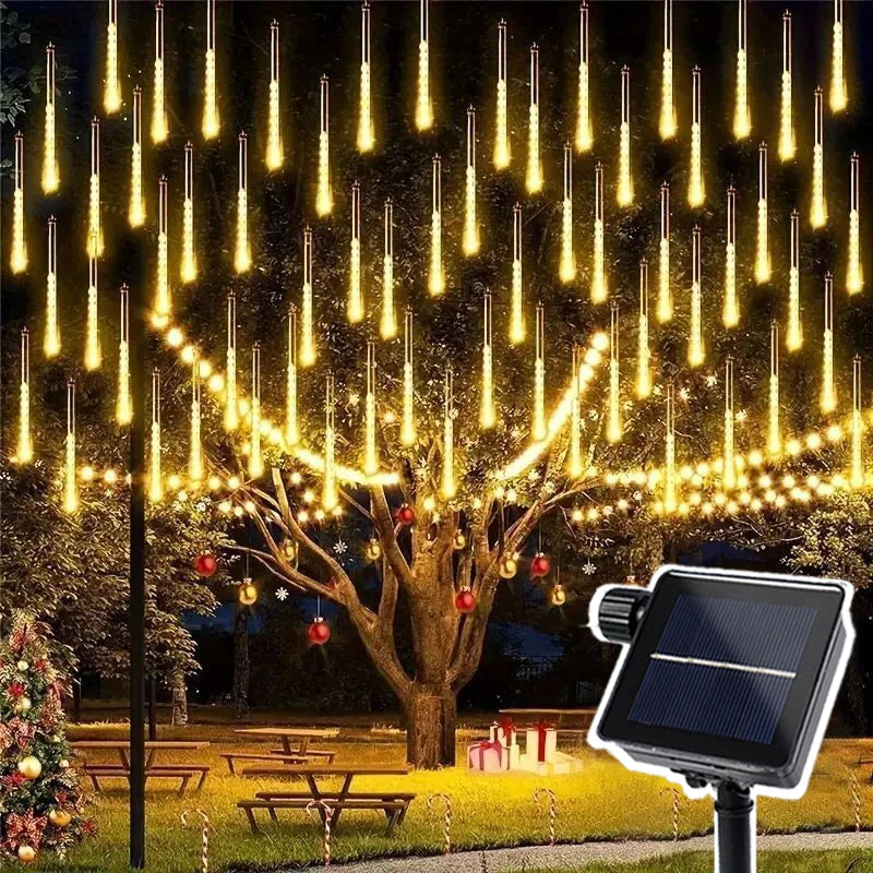 RMNRTN Solar Meteor Shower String Lights Outdoor Garden
