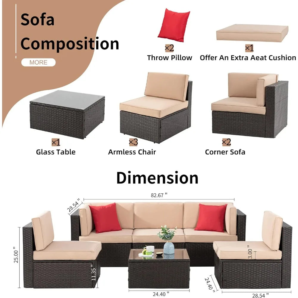 Outdoor Rattan Wicker Patio Furniture Set With Glass Table