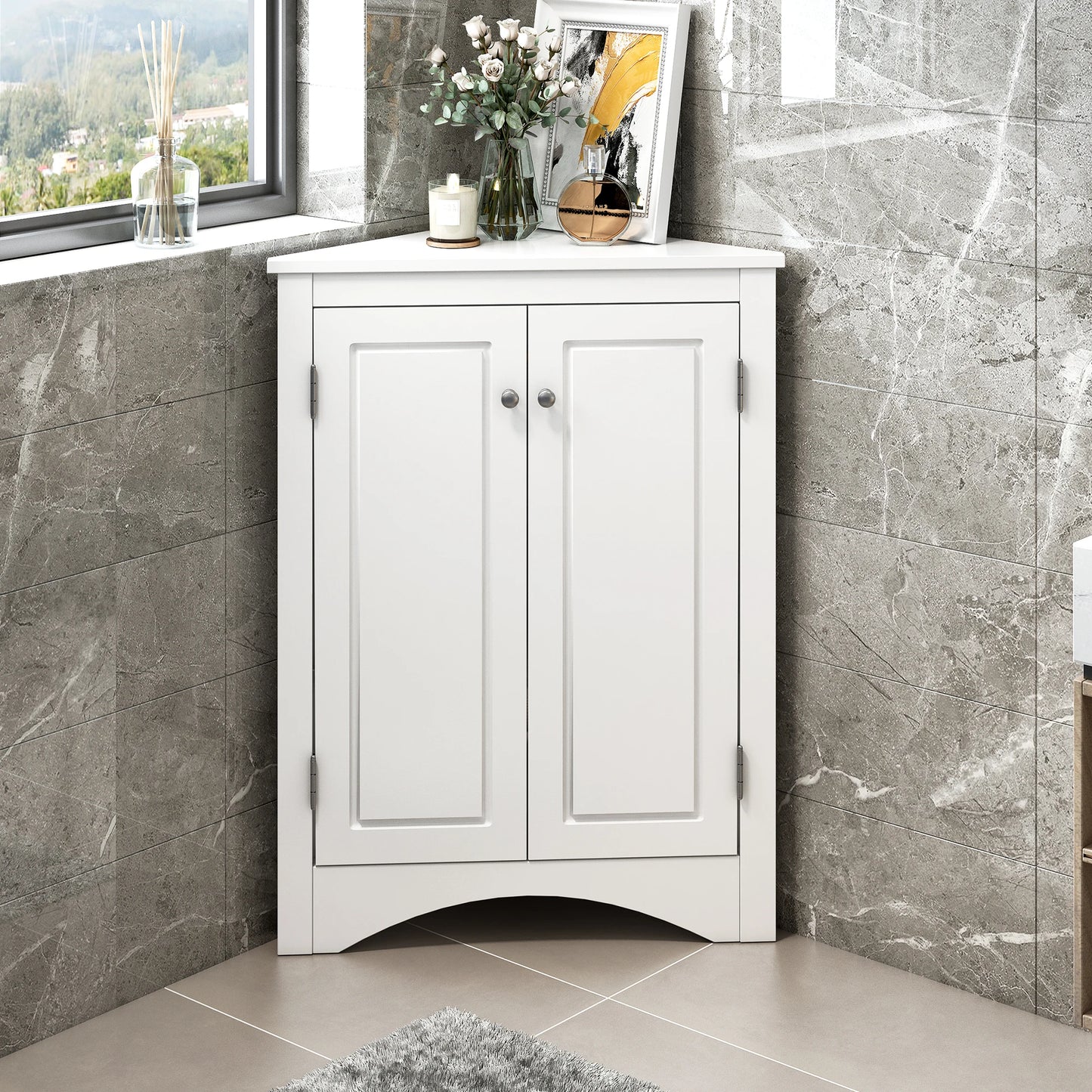 Hign-Concerned Triangle Corner Cabinet For Bathroom Storage
